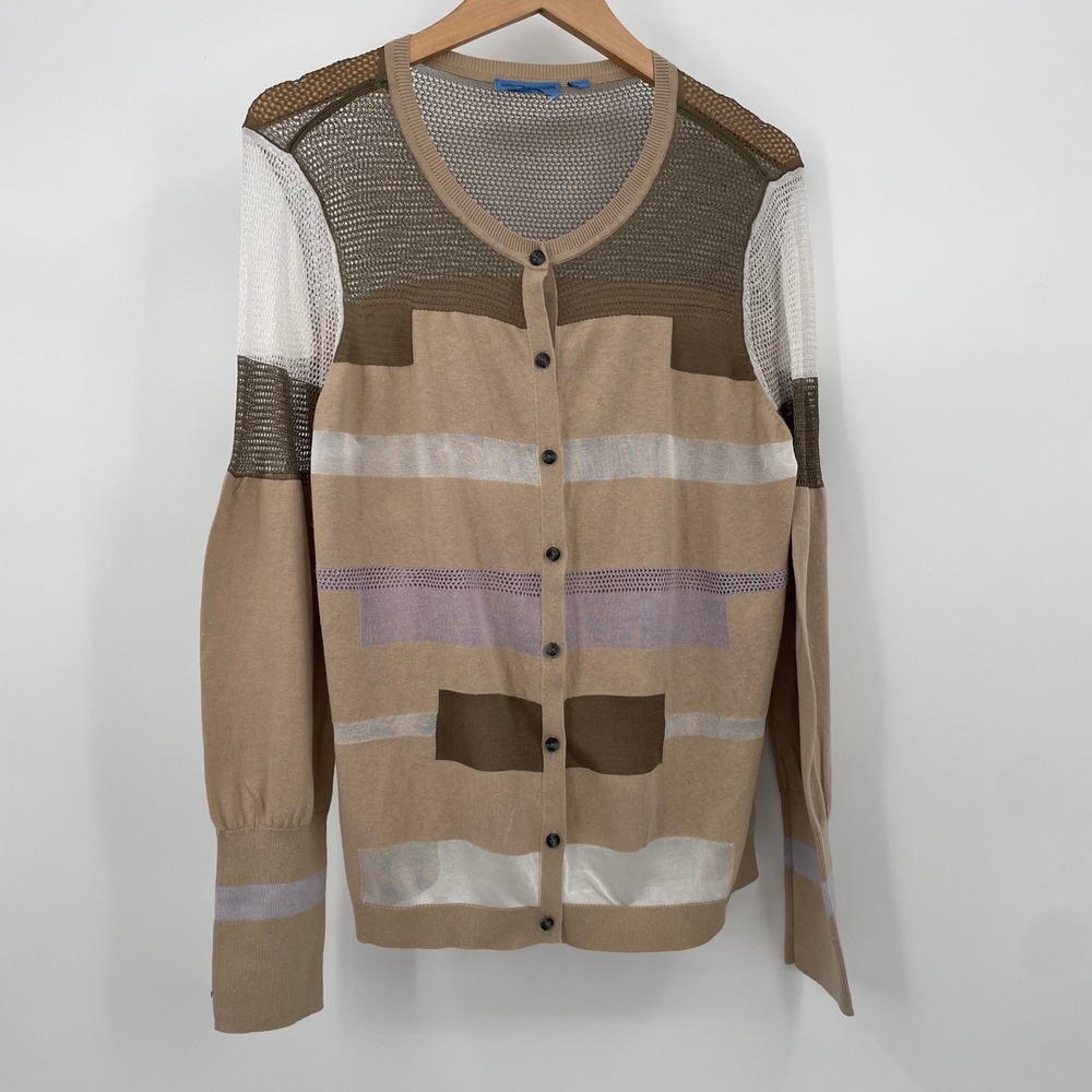 Simply Vera Wang Colorblock Mesh Panel Button Front Cardigan Sweater Womens